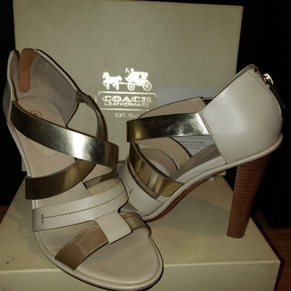 Coach Bone/Platinum Tawnee Vachetta heeled sandals